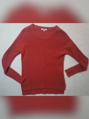 Madewell Thompson Pocket Pullover Sweater Crewneck XXS Heather Lipstick Orange